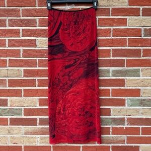 Vivienne Tam 90s Vintage Floral Print Red Black Pencil Skirt 🔥